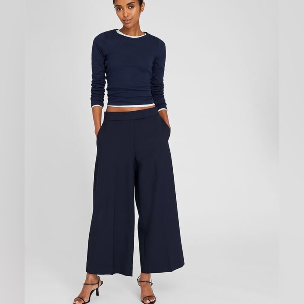 NWT Club Monaco Navy Blue Wide Leg Borrem Cropped Trousers